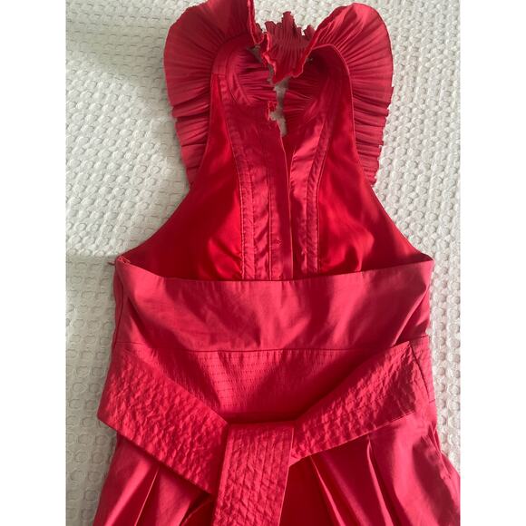 BCBGMAXAZRIA Woven Cotton Ruffle Halter‎ Party Dress Sz 2 - Picture 6 of 14